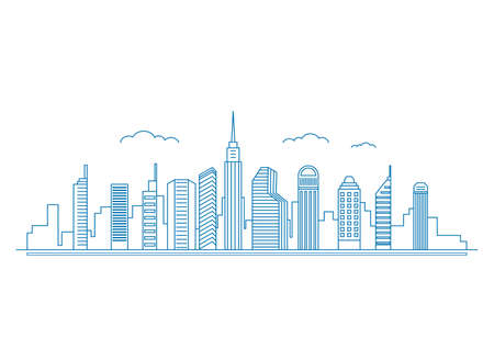 Flat line design style Urban Cityscape. Real Estate concept. Vector Illustration.のイラスト素材