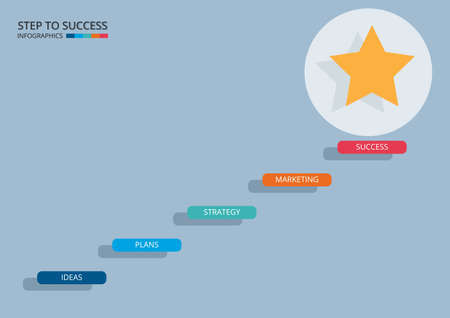 Stair step to success. Business step to success concept infographic template. Can be used for infographic, banner, diagram, step up options. Vector Illustration.のイラスト素材