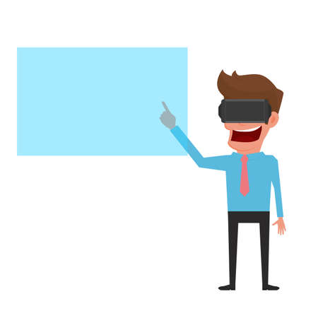 Businessman with virtual reality headset. Technology concept. Cartoon Vector Illustration.のイラスト素材