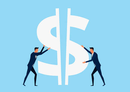 Businessman connect money puzzle successful teamwork partnership concept. Cartoon Vector Illustration.のイラスト素材