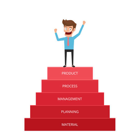 Businessman going up to success. Staircase to success. Cartoon Illustration.のイラスト素材