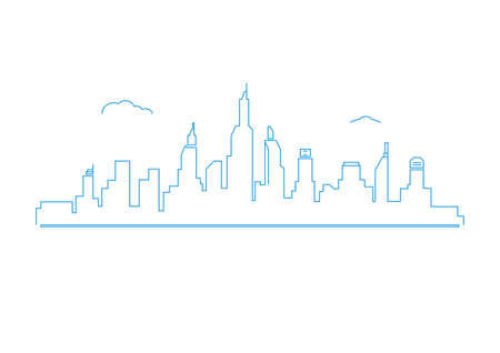 Flat line design style Urban Cityscape. Real Estate concept. Illustration.のイラスト素材