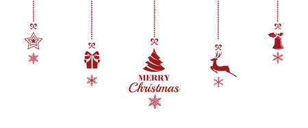 Silhouette. Christmas ornaments hanging red isolated background. Vector Illustration.のイラスト素材