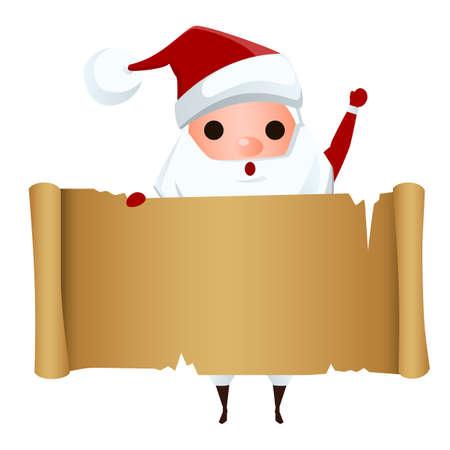 Merry Christmas. Santa Claus holding santa's list old Paper.  Christmas banner Cartoon Vector Illustration.のイラスト素材