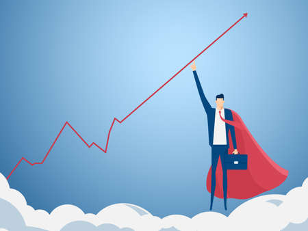 Businessman pointing finger to raise graph get a lot of money. Chart growth financial success concept. Cartoon Vector Illustration.のイラスト素材