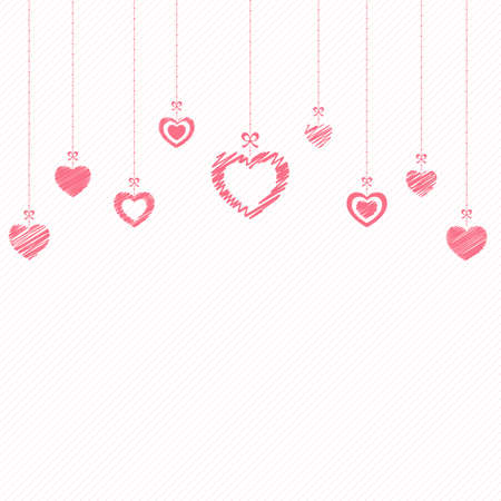 Valentine`s Day abstract background with hanging hearts. Vector Illustration.のイラスト素材