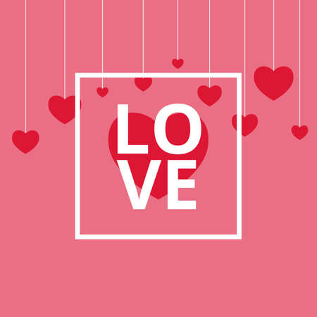 Valentine`s Day abstract background with hanging hearts. Vector Illustration.のイラスト素材