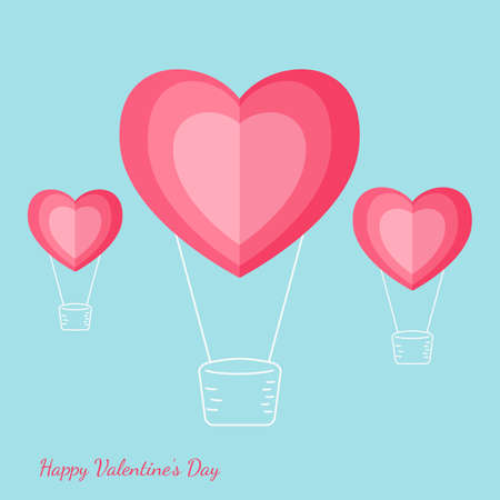 Happy valentine's day concept of love. Heart shape hot air balloon carrying a lot of heart. Paper art design. Vector Illustration.のイラスト素材