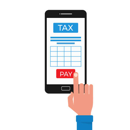 Tax payment concept. Smart phone with application for tax and finger touch screen.のイラスト素材