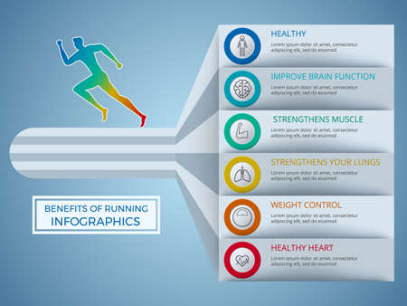 Benefits of running infographics. Healthy lifestyle concept. Infographics Template Vector Illustrationのイラスト素材