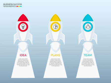 Successful start up business concept infographics template. Rocket launch infographics with icons and elements. Can be used for workflow layout, diagram web design, infographics. Vector Illustrationのイラスト素材