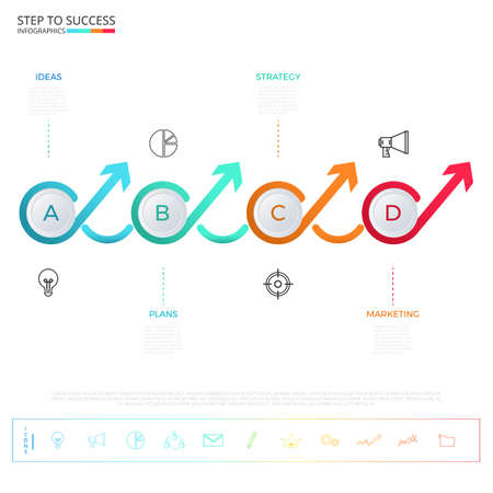 Modern colorful business timeline circle arrow infographics template with icons and elements. can be used for workflow layout, banner, diagram, number options, web design. Infographics Vector Illustration.のイラスト素材