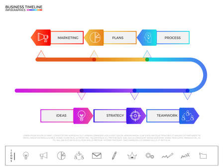 Modern colorful business timeline infographics template with icons and elements. can be used for workflow layout, banner, diagram, web design. Infographics Vector Illustration.のイラスト素材