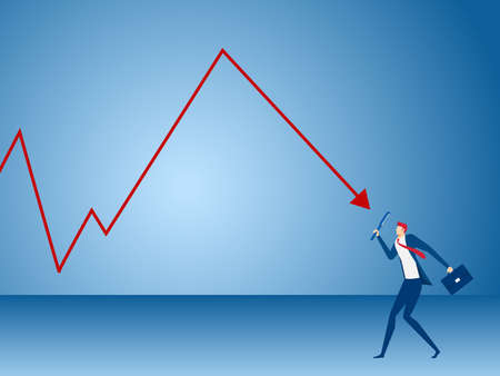 Businessman holding magnifying glasses analyze graph. Analysis investment concept. Cartoon Vector Illustration.のイラスト素材