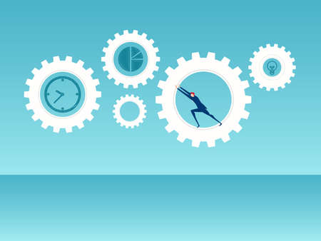 Success business concept. Business team raising and pushing business mechanism operation to success. Cartoon Vector Illustration.のイラスト素材