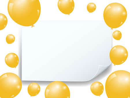 Realistic balloons and curved banner celebrate festive holiday party design and square frame background. Vector Illustration.のイラスト素材