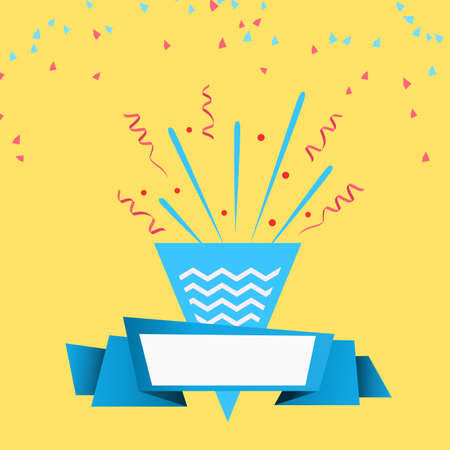 Celebrate festive holiday party design with confetti, ribbon and party paper popper background. Vector Illustration.のイラスト素材