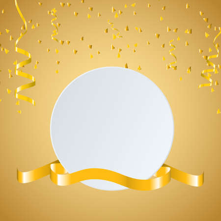 Celebrate festive holiday party design ribbon and confetti background. Circle paper speech bubble space for any text. Holiday Anniversary and Happy Birthday. Vector Illustration.のイラスト素材