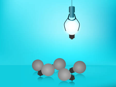 Stand out from the crowd. Choose outstanding glowing light bulb. Business success concept. Uniqueness, leadership, independence, initiative, strategy, dissent, think different, research. Vector Illustrationのイラスト素材