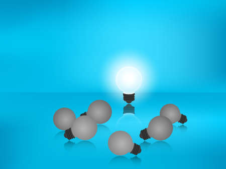 Stand out from the crowd. Outstanding glowing light bulb. Business success concept. Uniqueness, leadership, independence, initiative, strategy, dissent, think different, research. Vector Illustrationのイラスト素材