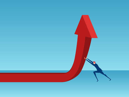 Businessman pushing red arrow graph. Chart growth financial success concept. Cartoon Vector Illustration.のイラスト素材