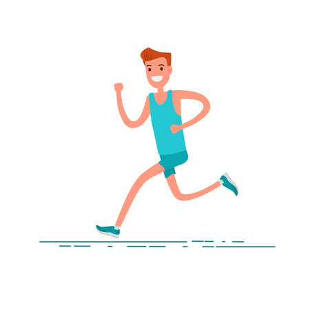 Sportsman character. Young adult man running in sportswear. Concept of running for healthy. Cartoon Vector Illustration.のイラスト素材