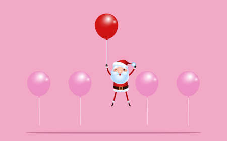 Outstanding santa claus rises above with balloon. Merry Christmas and happy new year. Cartoon Vector Illustrationのイラスト素材