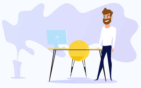 Freelance character design. Freelance working at creative space in modern office. Cartoom Vector Illustration.のイラスト素材