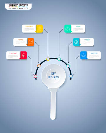 Key business concept infographics template with icons and elements.のイラスト素材