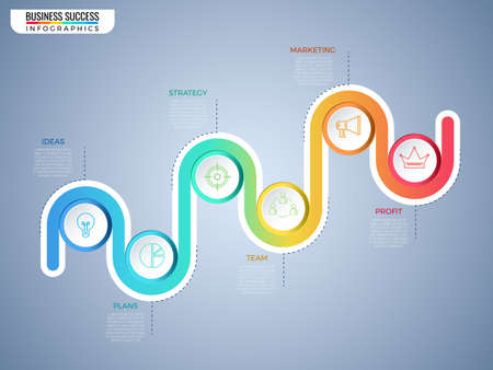 Modern colorful business timeline circle infographics template with icons and elements.のイラスト素材