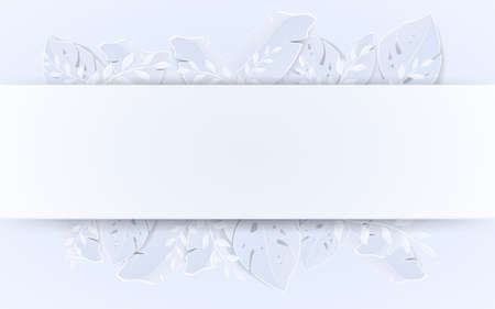 Summer tropical leaf banner sale. Seasonal design advertising paper cut style. Vector Illustration.のイラスト素材