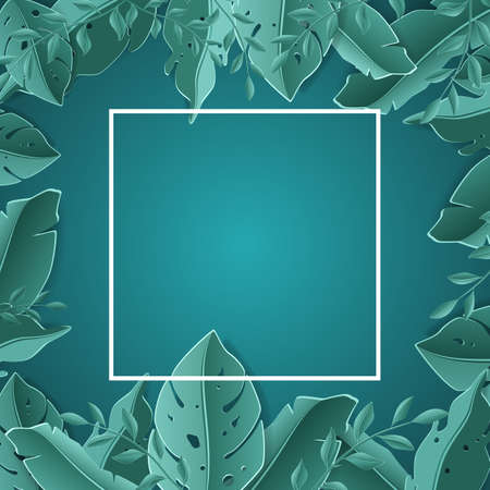 Summer tropical leaf banner sale. Seasonal design advertising paper cut style. Vector Illustration.のイラスト素材