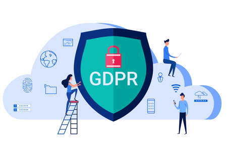 GDPR concept. General Data Protection Regulation for protect the personal data and privacy. Cartoon...