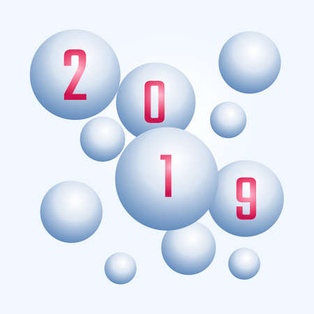3D design 2019 Happy new year white bubble design.  Festive premium design template for holiday greeting card. Happy New Year banner. Vector Illustration.のイラスト素材