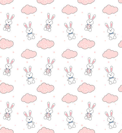 Easter egg seamless pattern. Easter and Spring season holiday design for website, printing on fabric, gift wrap and wallpapers. Vector Illustration.のイラスト素材