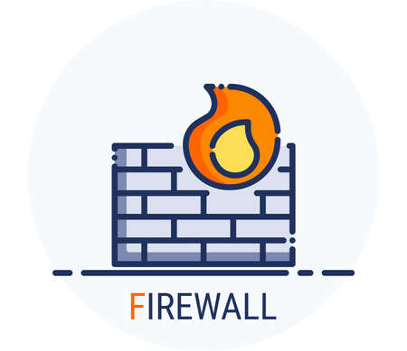 Filled Line Icons Style. Hacker Cyber crime attack Firewall for web design, ui, ux, mobile web, ads, magazine, book, poster. Vector Pixel Perfectのイラスト素材