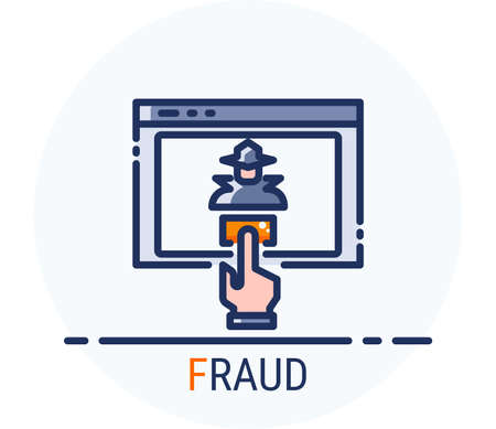 Filled Line Icons Style. Hacker Cyber crime attack Fraud for web design, ui, ux, mobile web, ads, magazine, book, poster. Vector Pixel Perfectのイラスト素材