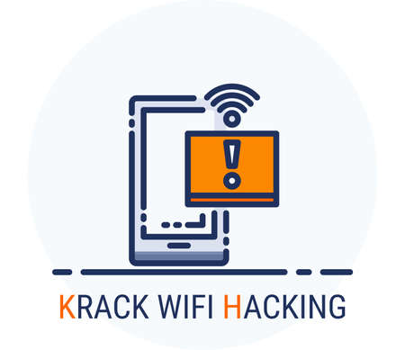 Filled Line Icons Style. Hacker Cyber crime attack KRACK Wifi Hacking for web design, ui, ux, mobile web, ads, magazine, book, poster. Vector Pixel Perfectのイラスト素材