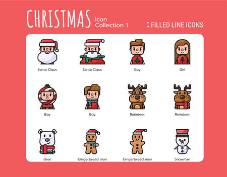 Filled Line Icons Style. Christmas Avatar for web design, ui, ux, mobile web, ads, magazine, book, poster. Vector 256x256 Pixel Perfect.のイラスト素材