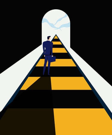 businessman stands in light of way to success. Vector Illustration.のイラスト素材