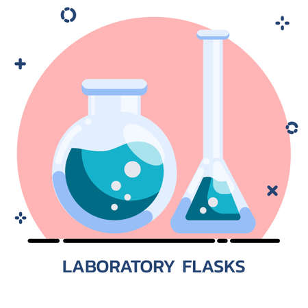 Science chemical flasks flat style. Icon design for mobile application, website.のイラスト素材