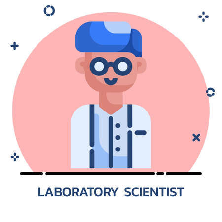 Scientists. Science lab worker flat style. Icon design for mobile application, website.のイラスト素材