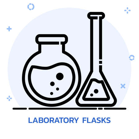 Science chemical flasks line style. Icon design for mobile application, website.のイラスト素材