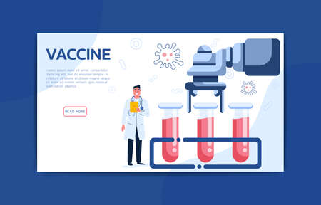 Scientist working in lab landing page template. Science concept.のイラスト素材