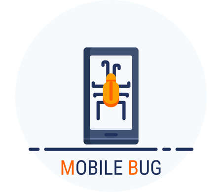 Flat Icons Style. Hacker Cyber crime attack Mobile Bug for web design. Vector Pixel Perfectのイラスト素材