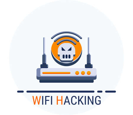 Flat Icons Style. Hacker Cyber crime attack Wifi Hacking for web design. Vector Pixel Perfectのイラスト素材