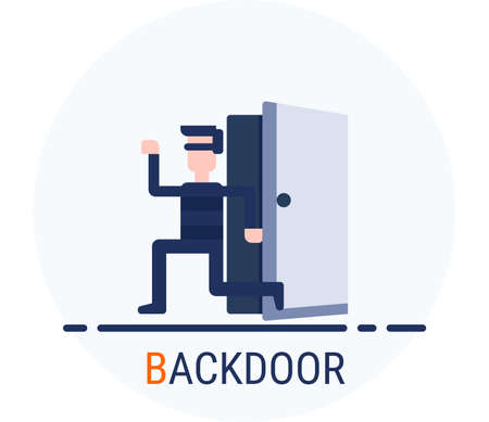 Flat Icons Style. Hacker Cyber crime attack Backdoor for web design. Vector Pixel Perfectのイラスト素材