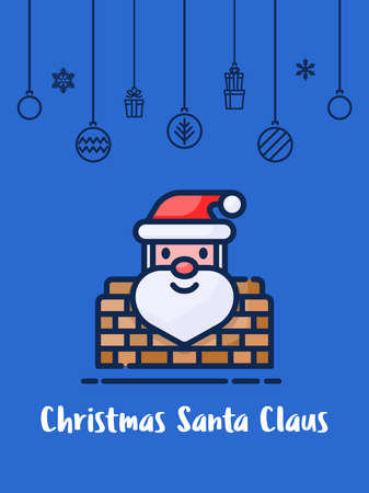Christms Santa claus in chimney icon with christmas ornament elements hanging background.のイラスト素材