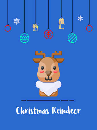 Christmas reindeer icon with christmas ornament elements hanging background.のイラスト素材