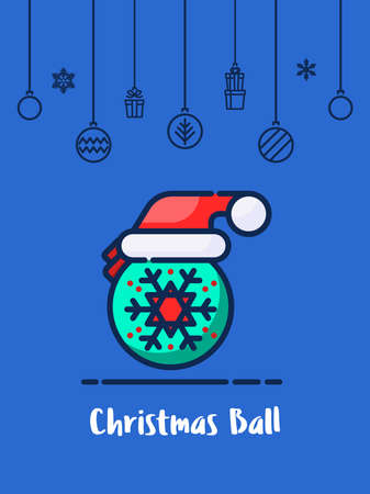 Christmas ball with santa hat icon with christmas ornament elements hanging background.のイラスト素材